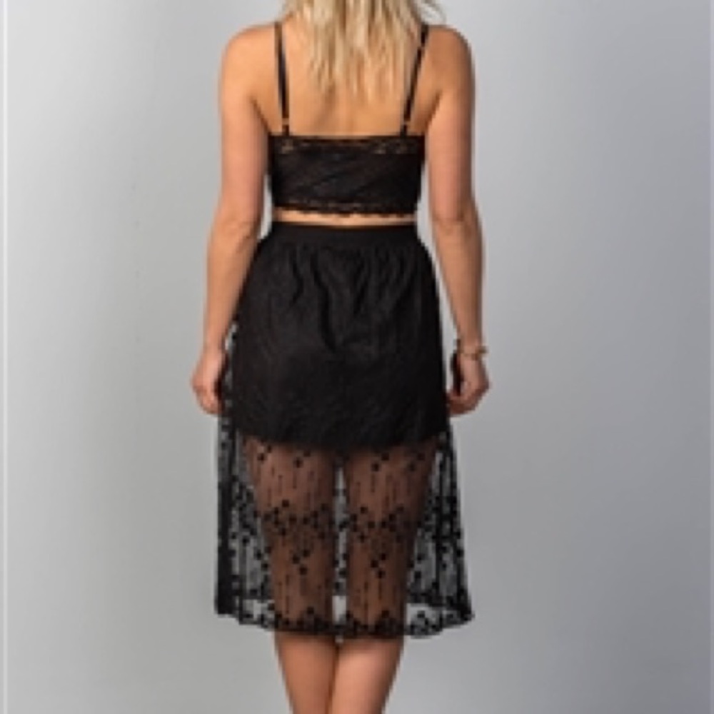 💥SALES💥BOHO BLACK ELASTIC WAIST LINED LACE SKIRT - Picture 3 of 6